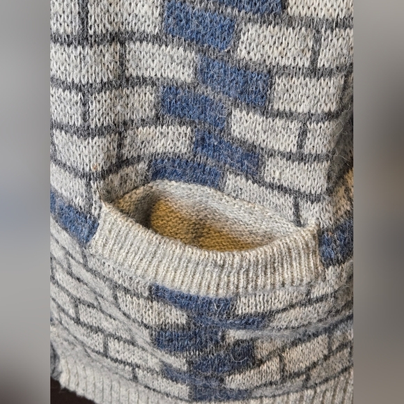 Vtg 70s 80s Eaton’s Birkdale Wool Knit Cardigan Sweater Brick Pattern Canada - Picture 5 of 8